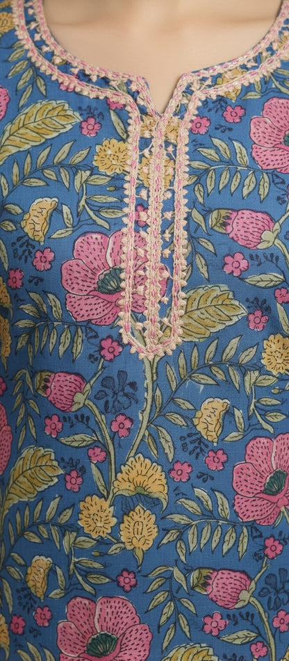 Gulnaar Blue Floral Kurta Set