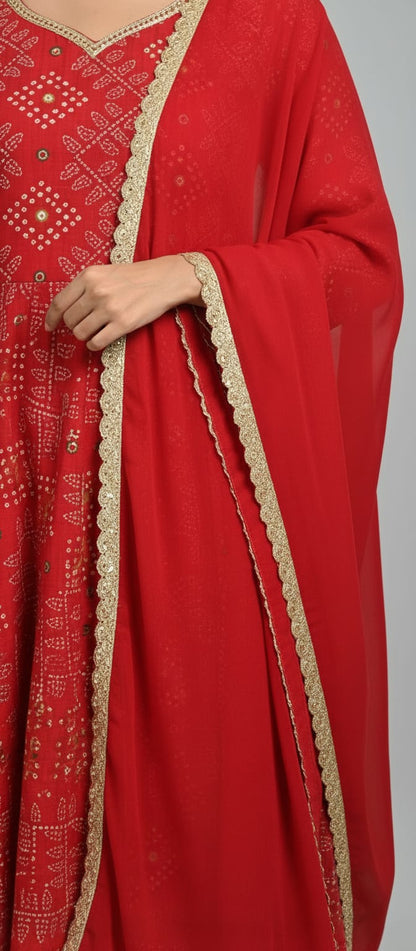 Zarmina Red Anarkali Set