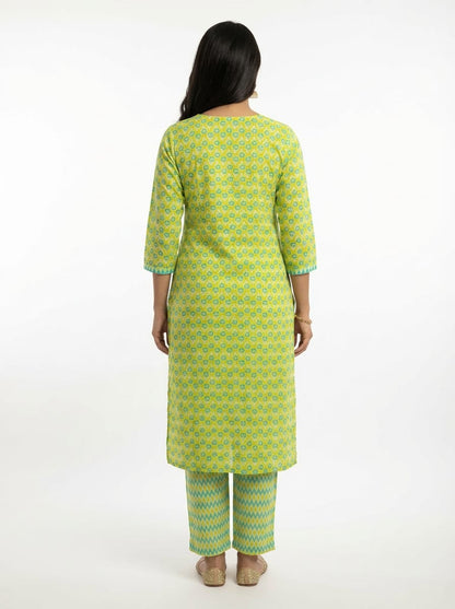 Aarini Block Print Cotton Kurta Set with Gotta Patti Neck Work
