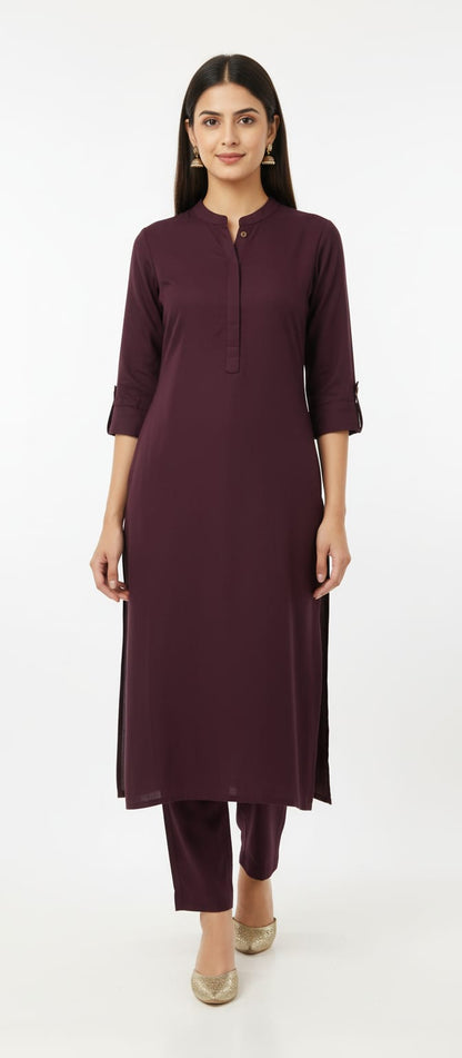 Solid Cotswool Kurta Set – Minimal Classic Co-ord