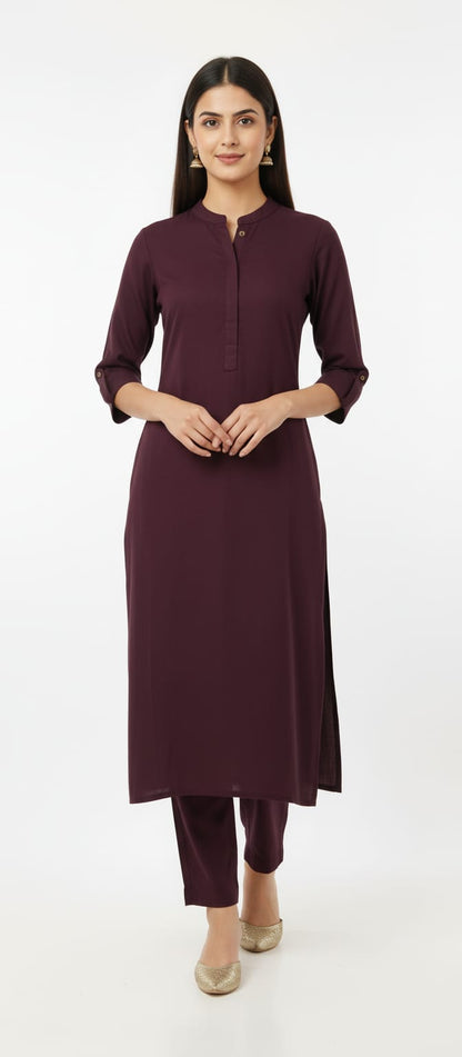Solid Cotswool Kurta Set – Minimal Classic Co-ord